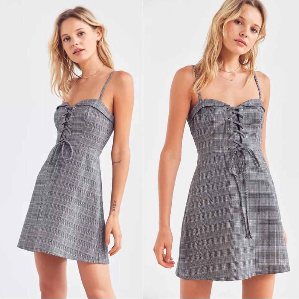 UO Cooperative Plaid Corset Mini Dress